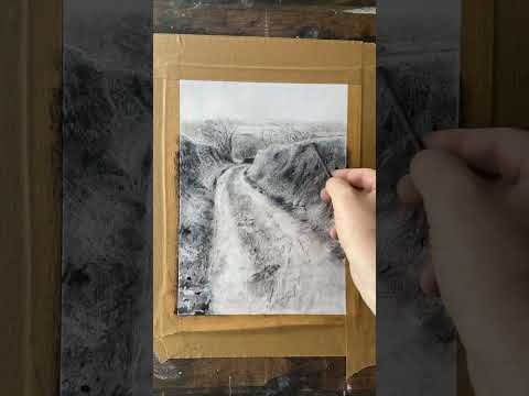 Farm track drawing in willow charcoal #drawing #charcoaldrawing