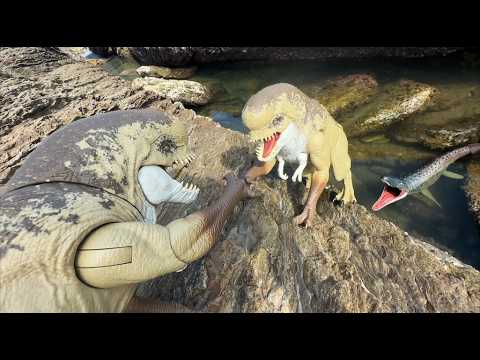 Distortus Rex Duo Fight Spinosaurus Underwater with Mosasaurus T-Rex Titanosaurus Jurassic World 