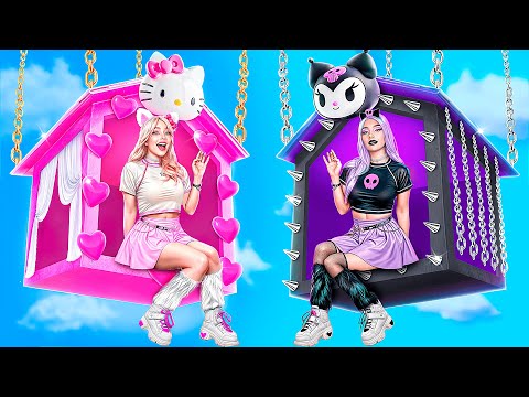 Домики одного цвета челлендж! Hello Kitty vs Kuromi