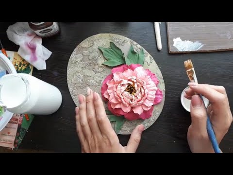 Скульптурная живопись " Пион с раскрытой серединкой"