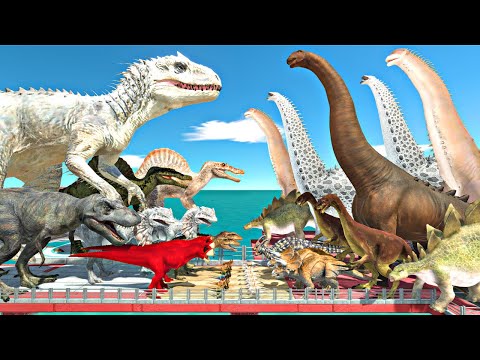 Dinosaurs Bridge Challenge | Herbivore Dinosaurs vs Indominus Rex - Animal Revolt Battle Simulator