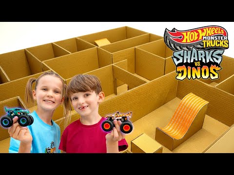 Fun Cardboard Playhouse Adventure with Monster Trucks