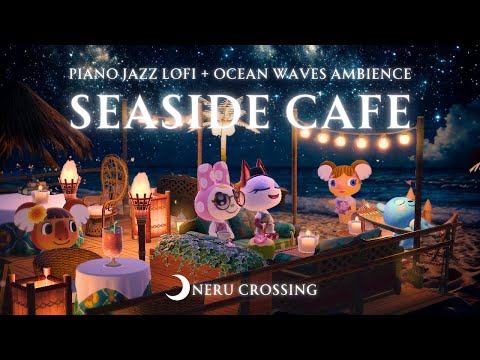 [ACNH BGM] Relaxing with Wave Sounds & Starry Beach | Jazz + Ocean Ambience | 3H | Study / Work BGM