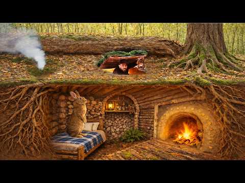 Building a Hidden Shelter Under a Giant Tree | Secret Underground Dugout, Bushcraft Survival