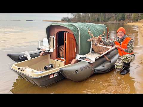 48 hours SOLO camping and hunting from my floating camper