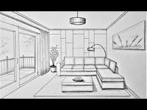 How to draw a room in one point perspective