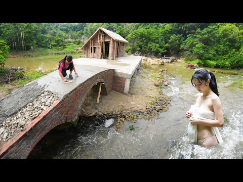 Full Video: Girl’s Epic Build – Arched Bridge, Sloped Roof, and Natural Stone Mastery