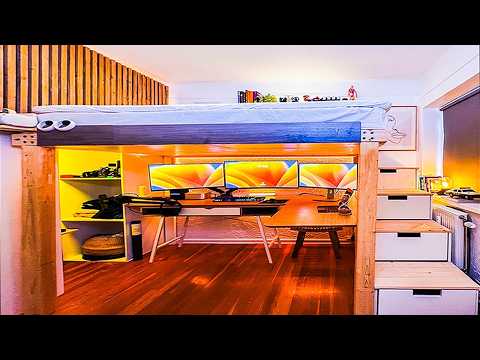 I Built My Dream LOFT BED w/ PC setup & WALK-IN CLOSET