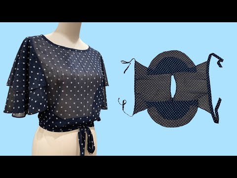🦋 Very easy wrap blouse cutting and sewing | butterfly sleeves, butterfly blouse 👚