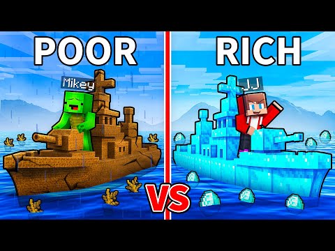 JJ and Mikey: POOR vs RICH Military Ship Battle in Minecraft - Maizen