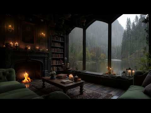 Gentle Rain on Cabin Ambience 🌲Soft Piano & Warm Fireplace for Study & Work