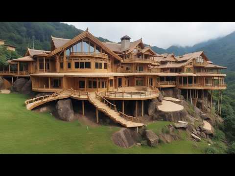 This man spends four years building a wooden mansion on top of a mountain! From start to finish!