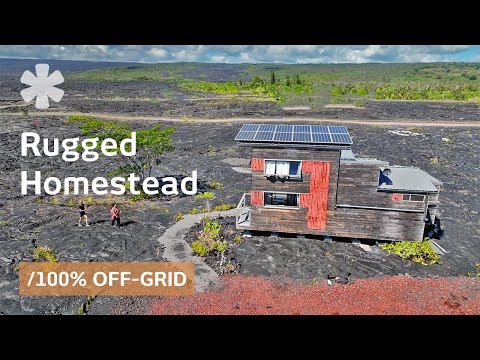 Solo girl terraforms lava field with off-grid oasis & rugged tiny home 🏝️