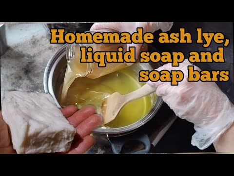 Homemade ash lye, liquid soap and soap bars. DIY