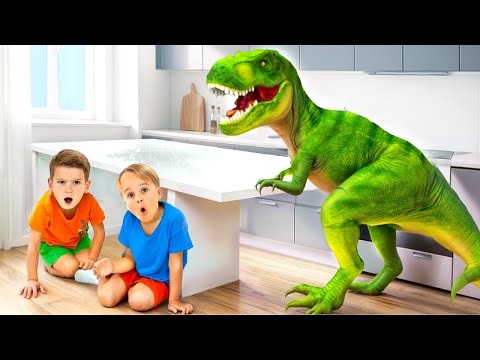 Dinosaur Stories for Kids - Chris' Dinosaur Toys Become Alive In His House