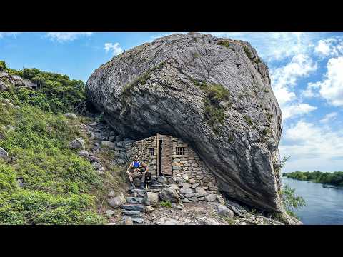 Off-Grid Shelter Under a Rock in the Wild Mountains | Cozy Bushcraft Camp