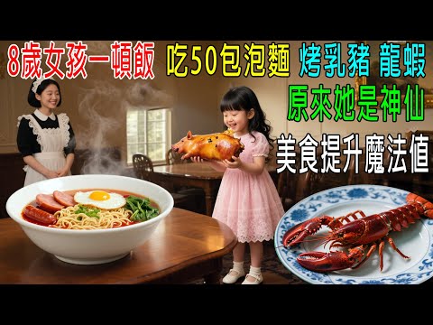 8歲女孩一頓飯，吃50包泡麵，烤乳豬/龍蝦，原來她是神仙，美食提升魔法值！