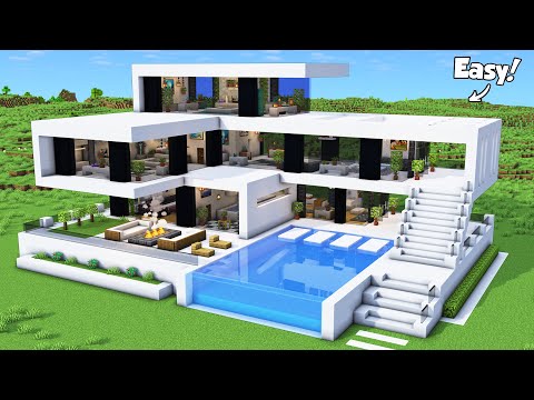 Minecraft: How to Build a Modern House Tutorial (Easy to Follow) #66 - Interior in Description!