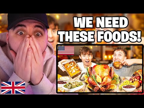 Brit Reacts to Two Brits try Real Thanksgiving for the First Time!