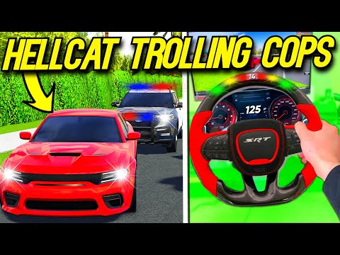 Roblox Roleplay - TROLLING COPS WITH 1000HP HELLCAT USING A STEERING WHEEL!