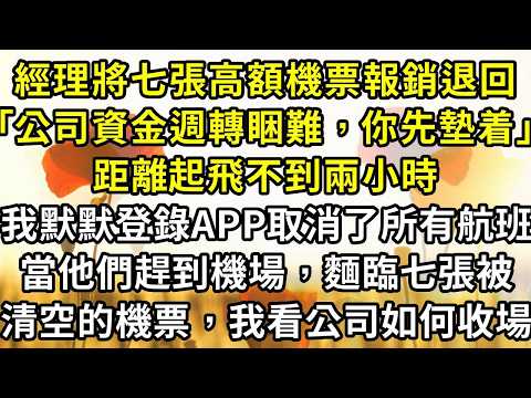 經理以｢公司睏難｣爲由，要我墊付七位領導十幾萬的機票，我掏空積蓄。距離起飛不到兩小時，我默默登錄APP取消了所有航班，公司高層趕到機場後，臉色鐵青，對着電話瘋狂咆哮｢誰幹的!｣