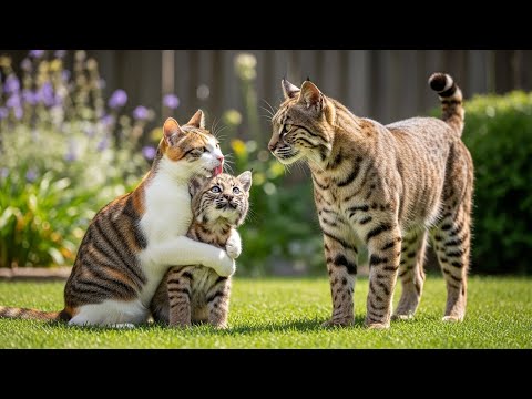 A House Cat Believes a Bobcat Kitten Is Hers — Then the Real Mother Walks Out of the Woods