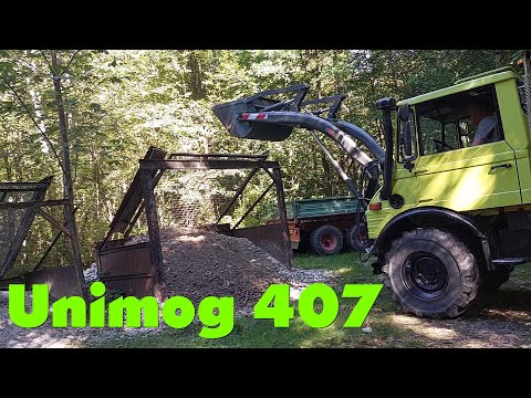Unimog 407  Waldweg schottern