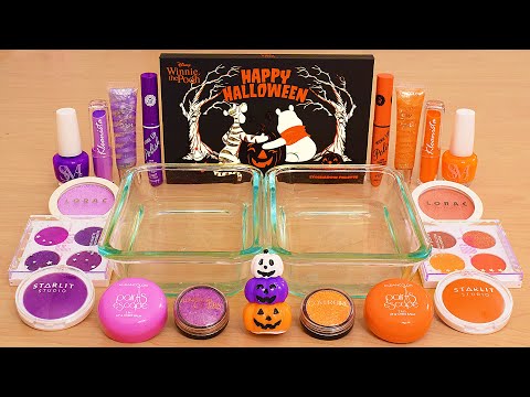 Purple vs White vs Orange - Mixing Makeup Eyeshadow Into Slime ASMR
