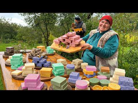 Making Colorful Natural Soap 🌸 | Rainy Day in the Carpathians