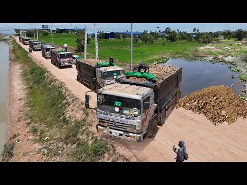 Process Started Landfill by BIG 25.5ton Trucks with Komatsu Huge Dozer Pushing