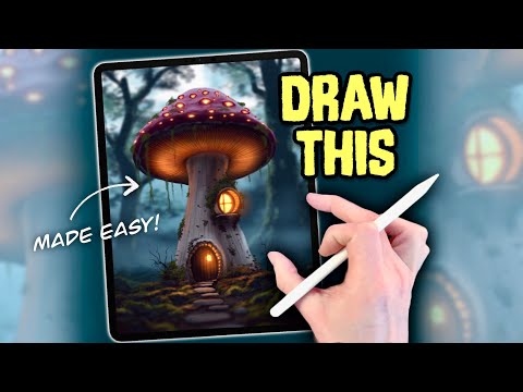 PROCREATE Landscape Drawing Tutorial - EASY steps Magical Mushroom