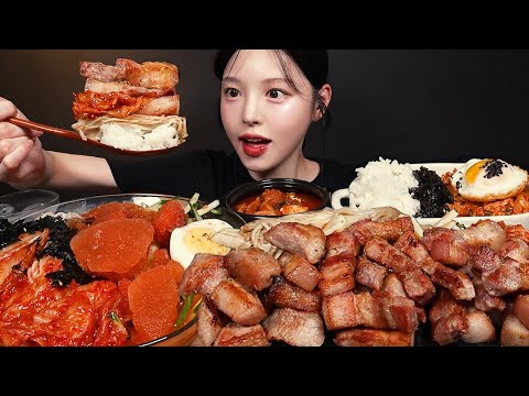 Crispy Pork Belly with Kimchi Noodles Mukbang ASMR