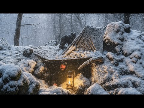 ‏Surviving Alone in a -21°C Blizzard under Rocks | Deep Snow Challenge in the Frozen Wilderness