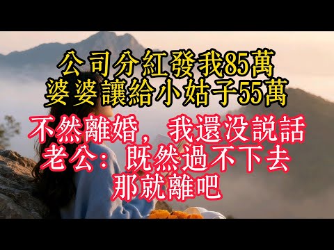 公司分紅發我85萬,婆婆讓給小姑子55萬,不然離婚,我還沒說話,老公:既然過不下去,那就離吧