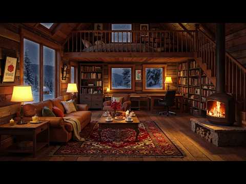 Soft Jazz Piano & Fireplace Sounds for Reading & Relaxation - Cozy Cabin Hideaway
