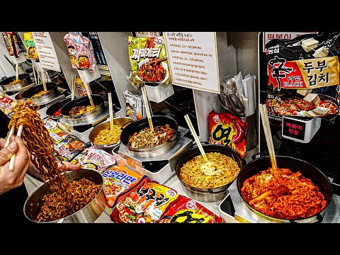 Amazing automated ramen machine! All toppings are free. (24 hour ramen store) - Korean street food