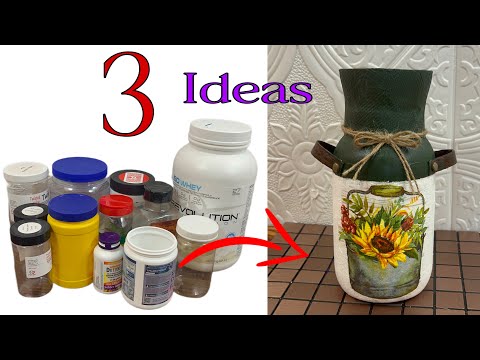 3 Diy Home Decor Crafts With Plastic Jar/ Recycling jar/ أفكار يدويه من تدوير البرطمانات