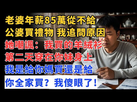 老婆年薪85萬從不給公婆買禮物,我追問原因,她嘲諷:我買的羊絨衫第二天穿在你妹身上,我是給你媽買還是給你全家買?我傻眼了! #生活經驗 #為人處世 #有聲書 #說故事 #日常生活 #情感故事