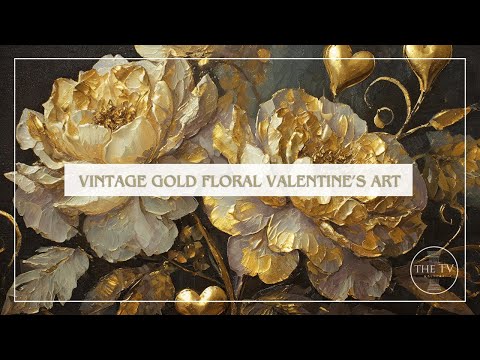 Vintage Gold Floral Valentine Art | 4K TV Frame Art Screensaver | Valentine Inspired Art | 10 scenes