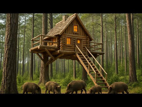 I Built a TREE SHELTER to Escape Wild Animals in 30 Minutes