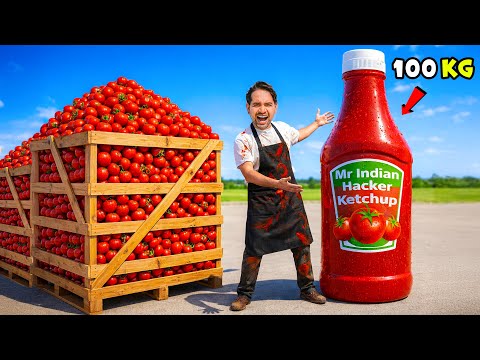 Making 100 Litre Tomato Sauce - 100kg टमाटर से बनी चटनी - 7 Days Cooking Challenge | Day-6