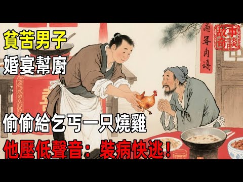 貧苦男子婚宴幫廚，偷偷給乞丐一只燒雞，他壓低聲音：裝病快逃！「故事奇談」#故事#民间故事#故事会#民間故事#故事會#温馨故事#民间传统故事