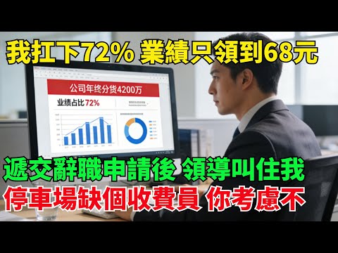 公司年終分紅4200萬，我扛下72% 的業績卻只領到68元，遞交辭職申請後，領導突然叫住我：停車場正好缺個收費員，妳要不要考慮  #職場#奇聞#職場逆襲#爽文職場