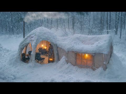 Camping Inflatable Luxury Tent Isolated For 3 Days Amid Heavy Snow [ ASMR ]