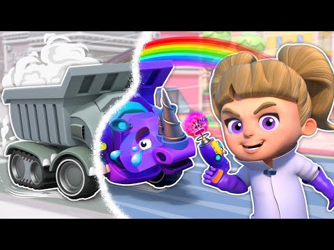 邪恶的恶棍偷走了城市的颜色！救命啊，老虎警车！🚔汽车和卡车救援队