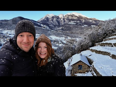 Snow Arrives at our Stone Cabin in the Mountains.