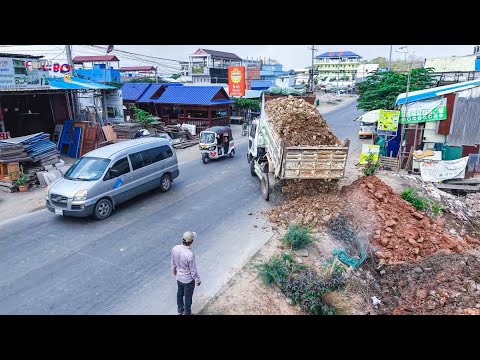 Best smart driver Skill  Dozer KOMATSU D31P Pushing soil with 5Ton Dump truck unloading soil Filling