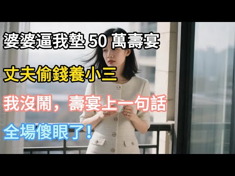 【完結】婆婆逼我墊 50 萬壽宴，丈夫偷錢養小三，我沒鬧，壽宴上一句話，全場傻眼了！#婚姻#夫妻#夫妻日常#情感#小三#戀愛#為人處世#生活經驗#故事#小說