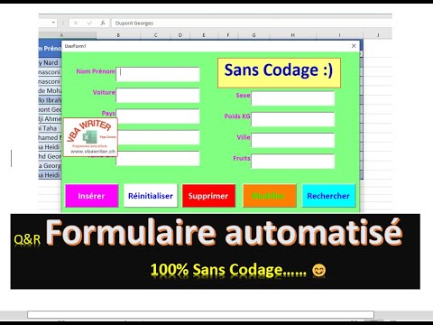 VBA Formulaire Saisie/ Sans Codage/ Insère, Recherche, Supprime, Réiniti, Modifie_32.  VbaWriter.ch