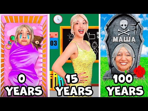 LIVED 100 YEARS IN 24 HOURS CHALLENGE! Masha from BIRTH to DEATH